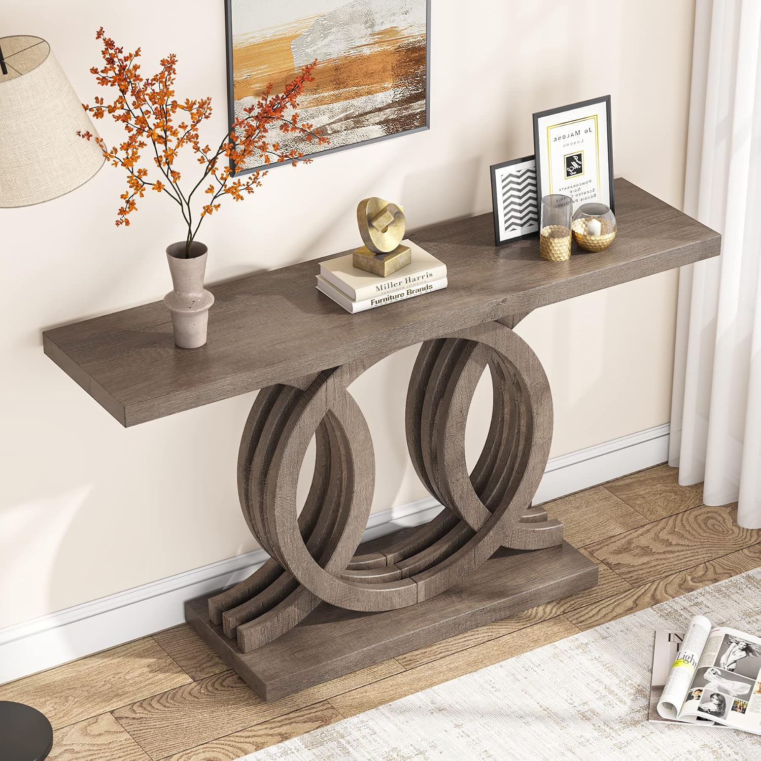 Tribesigns 55 inches Console Table with Unique Base, Vintage Wooden Entryway Sofa Table, Unique Long Accent Hallway Table for Decoration and Organization (Brown)