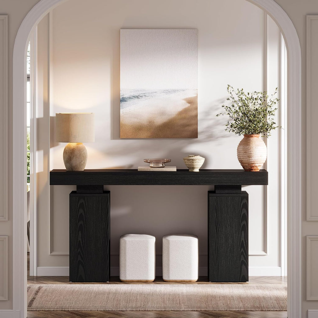 Tribesigns 63-Inch Long Console Table, Farmhouse Entryway Table Behind Couch, Wooden Foyer Stand Entry Station, Modern Hallway Accent Furniture for Living Room Decor, Entrance, Black