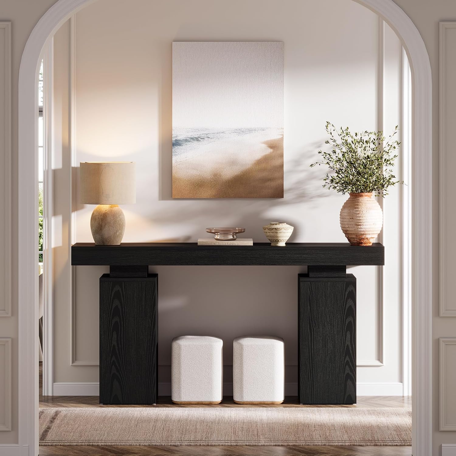 Tribesigns 63-Inch Long Console Table, Farmhouse Entryway Table Behind Couch, Wooden Foyer Stand Entry Station, Modern Hallway Accent Furniture for Living Room Decor, Entrance, Black