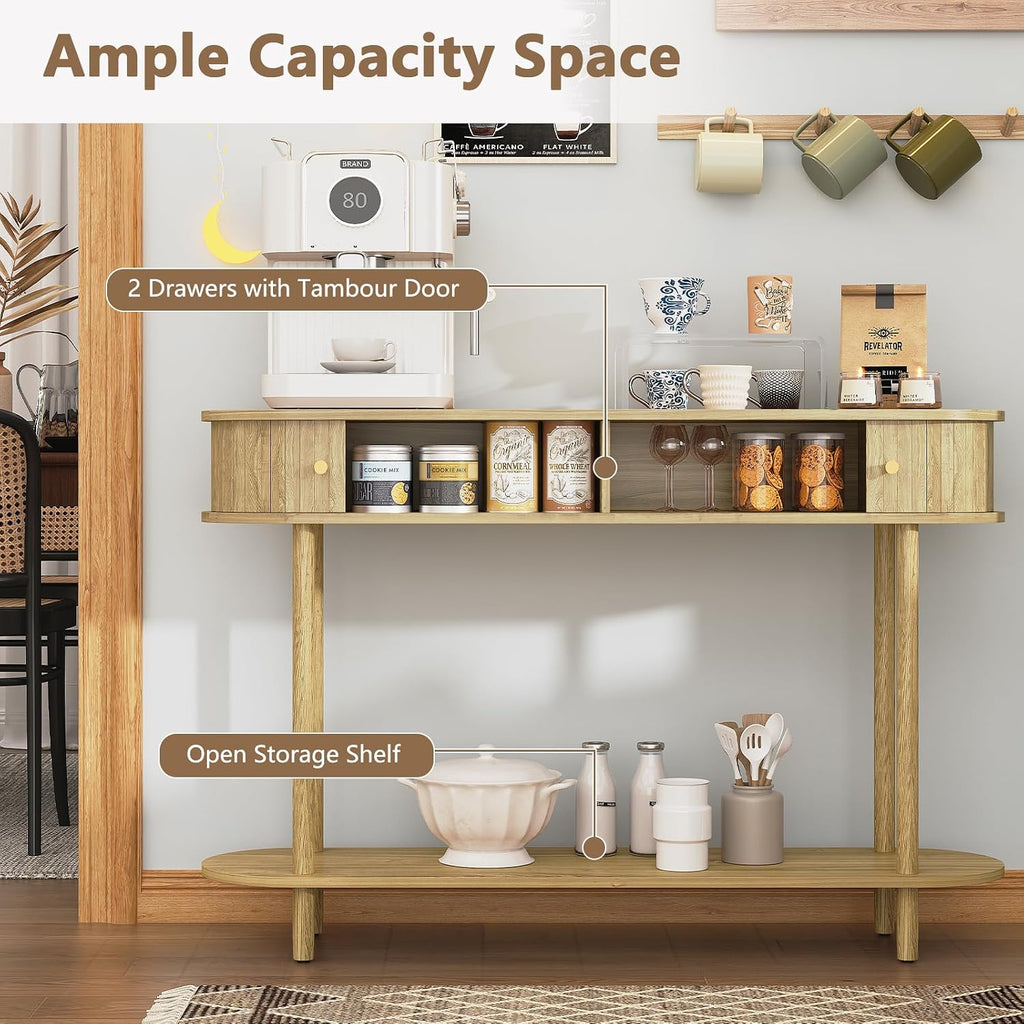 ARTPOWER 47.2' Modern Entryway Table with Wood Tambour Door, Accent Behind Couch Sofa Console Table with Storage, Fluted Side Table for Hallway, Living Room, Foyer, Natural Wood