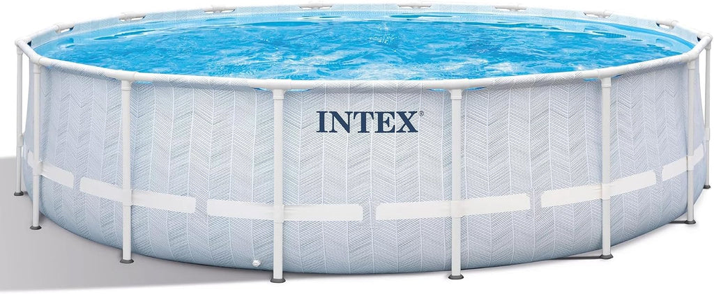 Intex 26745EH 16ft x 48in Chevron Prism Frame Premium Above Ground Pool Set, 5061 Gallon Capacity, Includes Filter Pump, Ground Cloth, Pool Cover & Ladder, Family Pool, Ages 6+