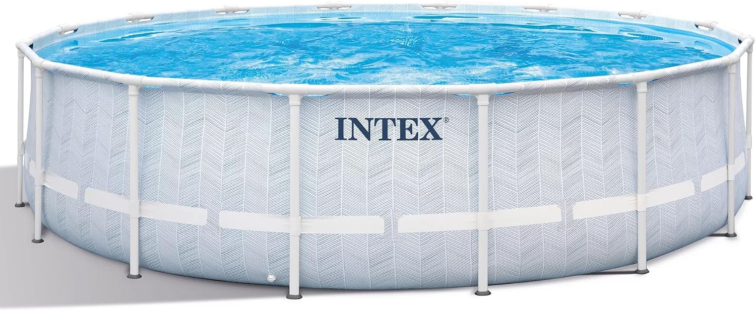 Intex 26745EH 16ft x 48in Chevron Prism Frame Premium Above Ground Pool Set, 5061 Gallon Capacity, Includes Filter Pump, Ground Cloth, Pool Cover & Ladder, Family Pool, Ages 6+