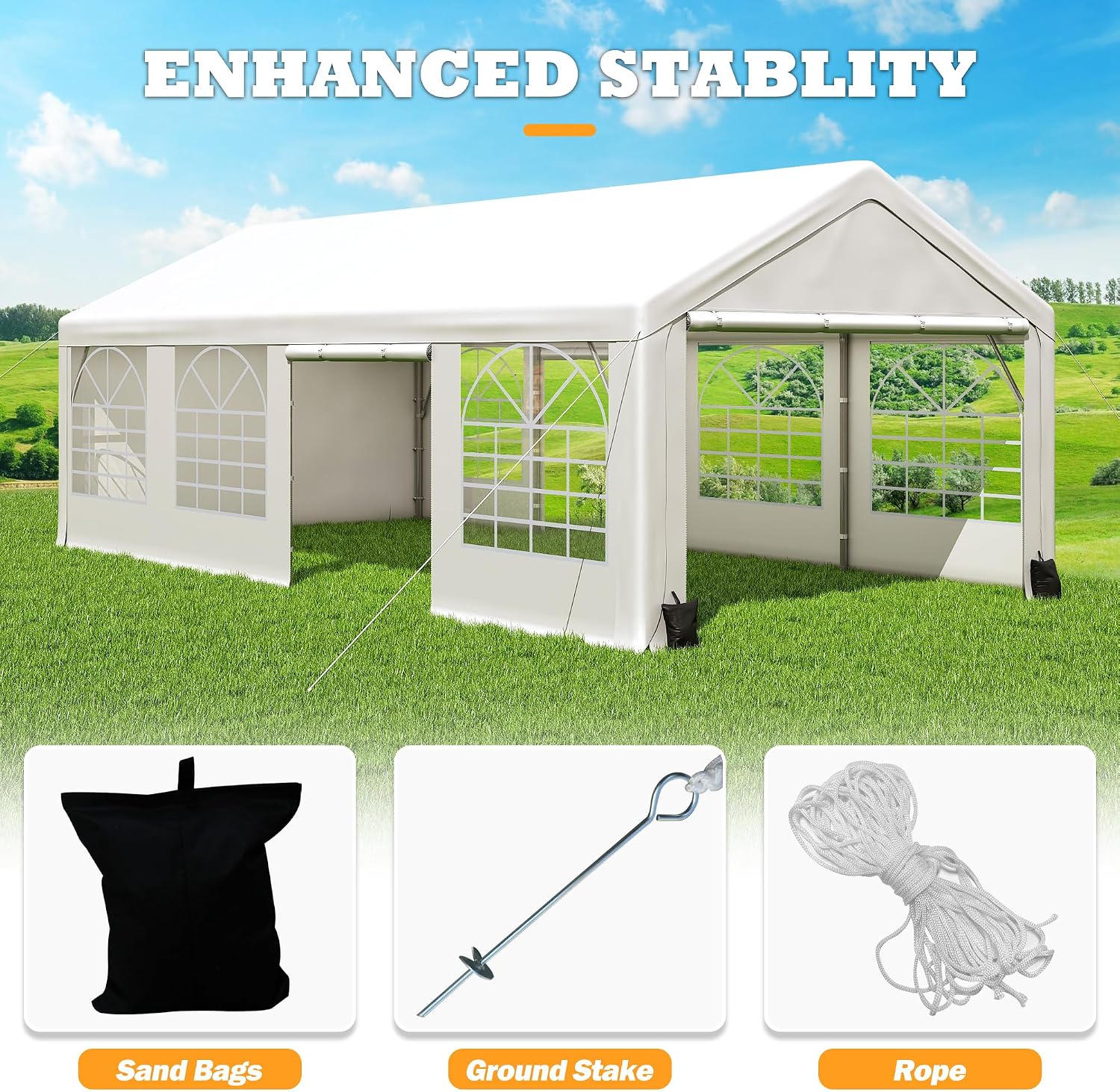13' x 26' Party Tent Heavy Duty, Outdoor Wedding Tent with Removable Sidewalls&Sand Bags, Gazebo Canopy Shelter for Birthday Party
