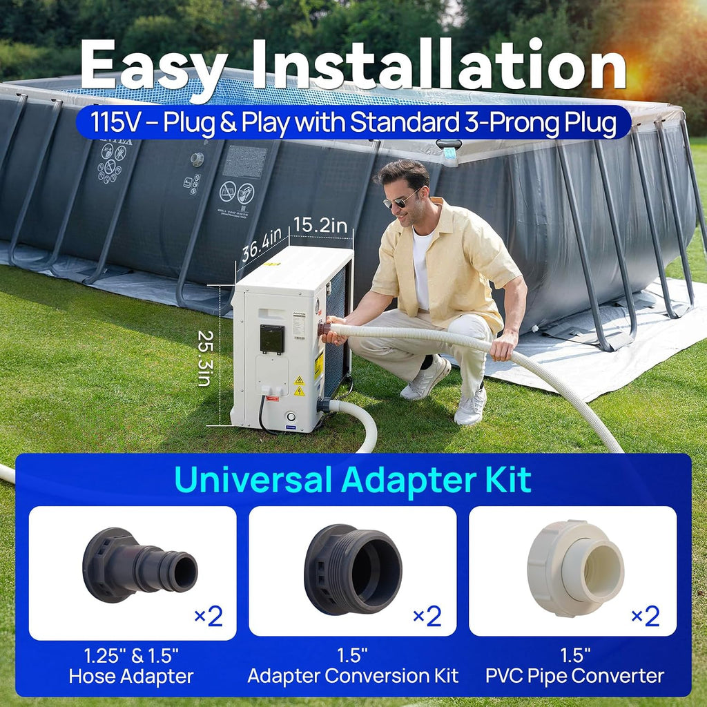 AQUASTRONG Inverter Swimming Pool Heat Pump,Pool Heater for Above Ground and Inground Pool Heating Smart WiFi Control and Cooling Pool Heater Pools Up to, 7500 Gallons