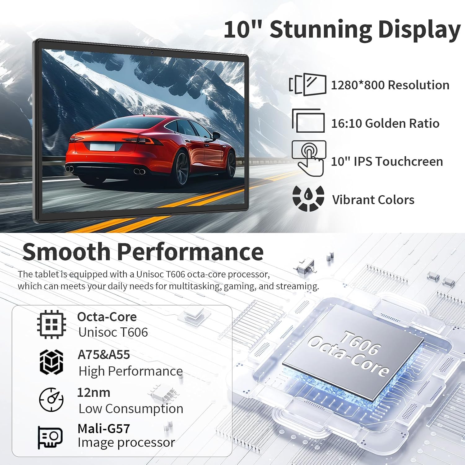 Suicoey Android 15 Tablet with Keyboard - 10 inch Tablet, 16GB+128GB, 1TB Expand, Octa-Core, 2.4G/5G WiFi, 8000mAh, BT V5.0, GMS, Widevine L1, Split-Screen, with Case, Mouse, Stylus(Green Case)