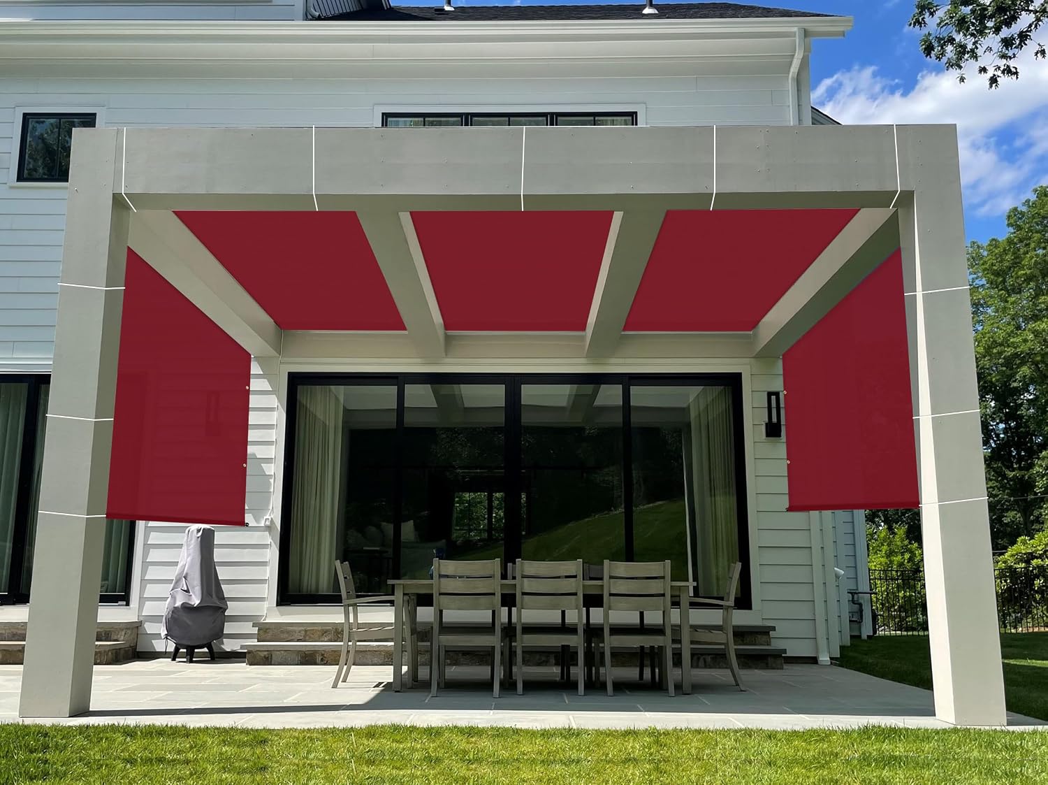 Windscreen4less 8' x 4' Universal Waterproof Replacement Shade Cover Canopy for Pergola Patio Privacy Shade Screen with Grommets on 2 Sides Includes Weighted Rods UV Block Red