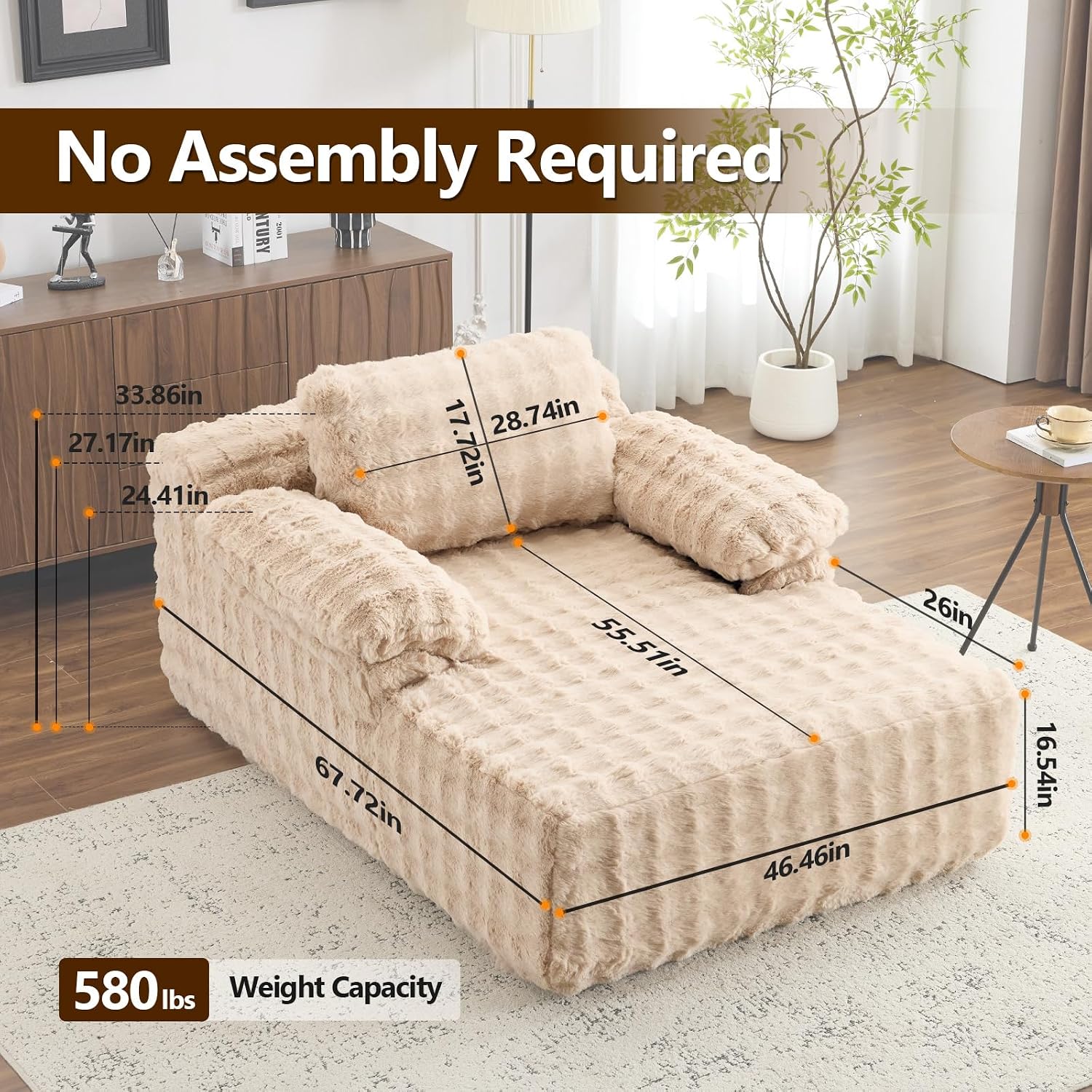 VINGLI Boneless Chaise Lounge Chair, Light Brown Oversized Reading Chair Upholstered Bubble Fleece Cloud Couch Sofa Recliner Bed Comfy Sleeper Sofa for Living Room, Movie Room, Bedroom