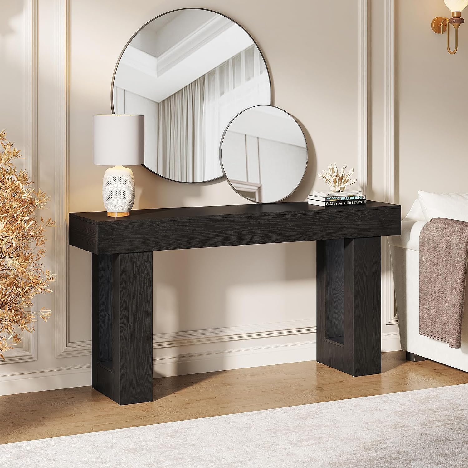 Tribesigns 63-Inch Long Console Table, Wooden Rectangular Sofa Table Behind The Couch, Farmhouse Entryway Table for Entrance, Hallway, Living Room (Black)