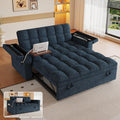 3 in 1 Convertible Sleeper Sofa, 65in Sleeper Couch with Pull Out Bed, Oversized Loveseat Futon Sofa Hide-A-Bed w/Adjustable Backrest, Storage Armrests and Laptop Table for Living Room, Blue | Sleeper Sofa, Pullout Couch Bed, Small Places