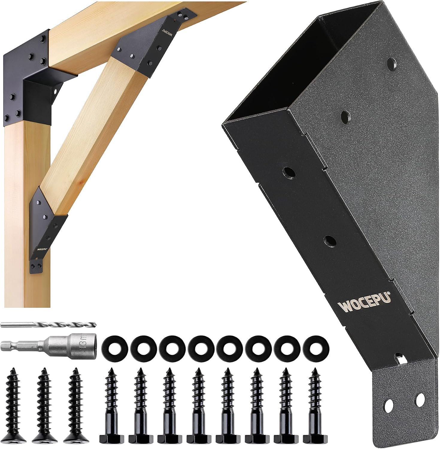 8pack 45 Degree Angle Support Bracket, for 2x4 (Actual 1.5''x3.5'') Pergolas, Gazebos, Decks, Porches, Cabins Elevated Wood Support Kit (Frosted-Black)