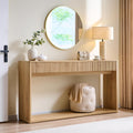 OKD 63' Fluted Console Table for Entryway, Modern Entryway Table with 2 Large Drawers, Long Sofa Table Behind Couch for Living Room, Hallway, Couch, Foyer，Natural Oak