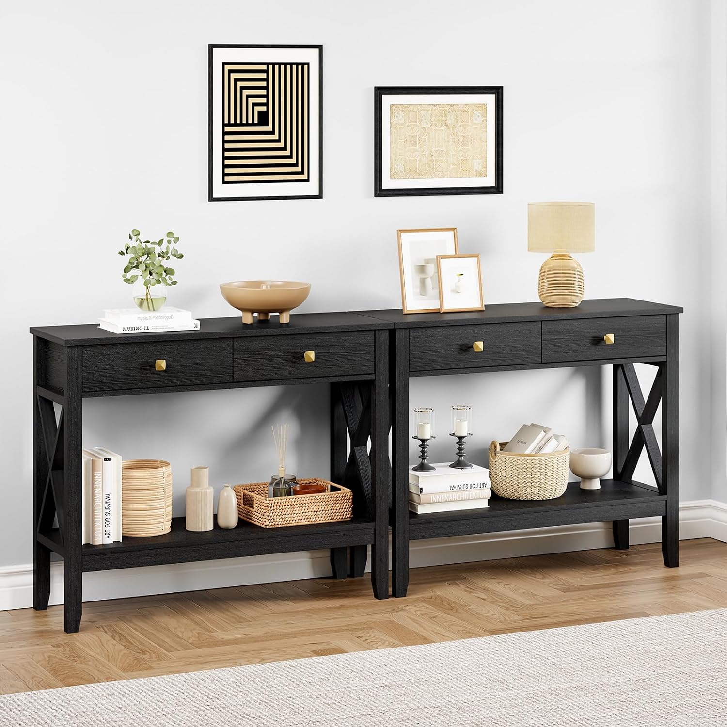 Lomojo Console Table,Sofa Table 13.8' D x 39.37' W x 31.5' HEntryway Table with 2 Drawers Storage Shelve Foyer Table for Entryway Farmhouse Hallway Tables (Black)