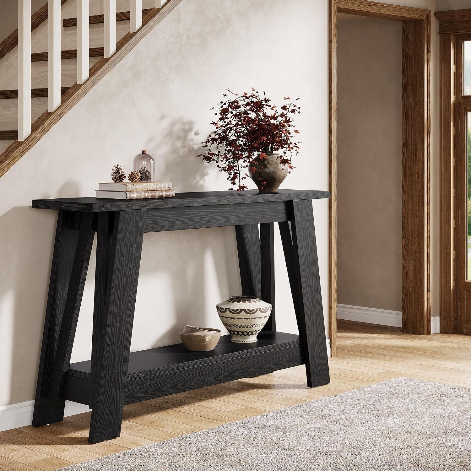 Tribesigns 41.3' Farmhouse Console Table, 2-Tier Wooden Entryway Table with Storage, Rustic Narrow Behind Couch for Living Room, Hallway, Foyer,Natural
