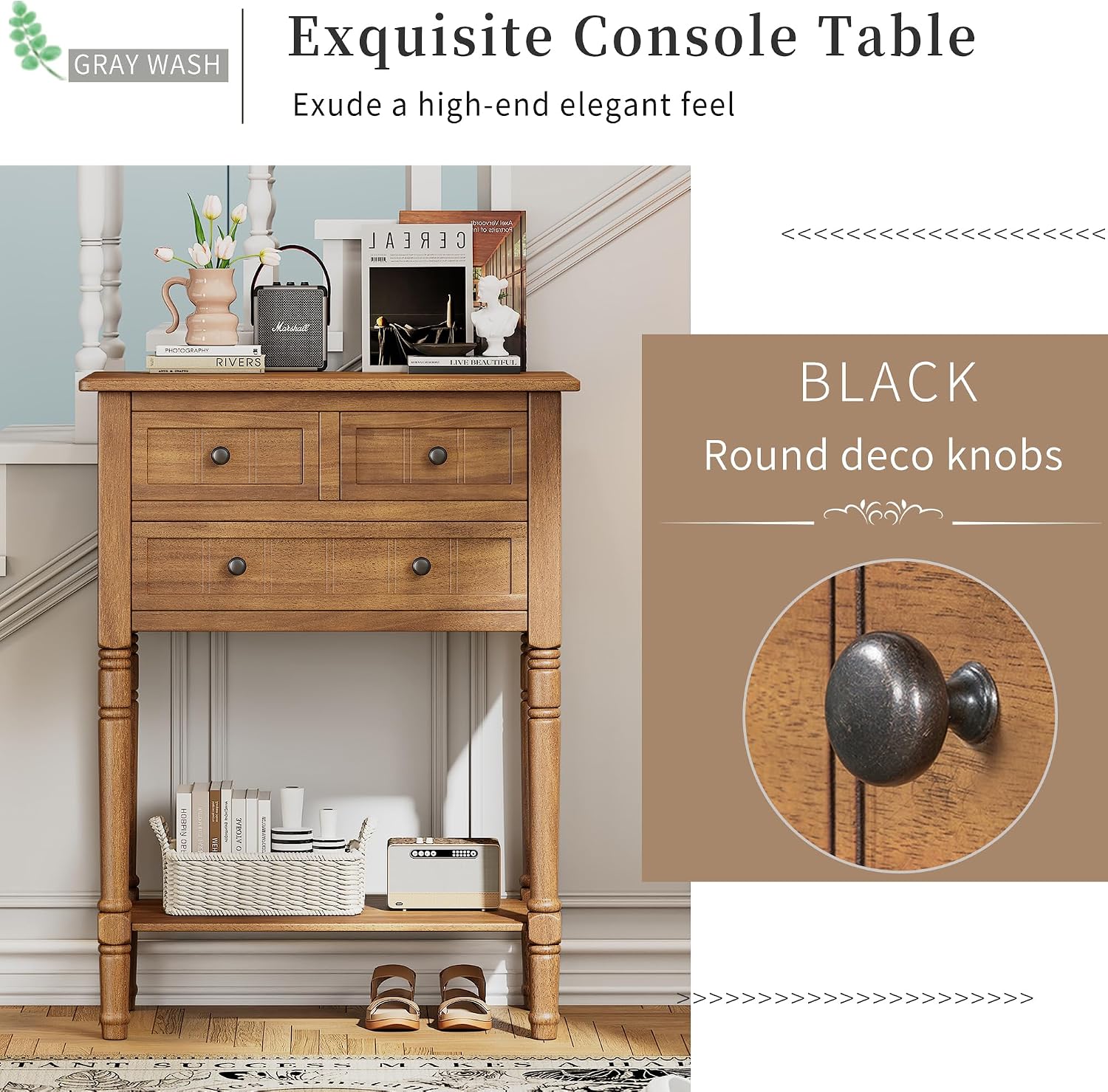 Merax Narrow Console Table, Elegant Slim Entryway Table Sofa Table with Three Storage Drawers and Bottom Shelf for Entryway for Hallway, and Living Room (Natural)