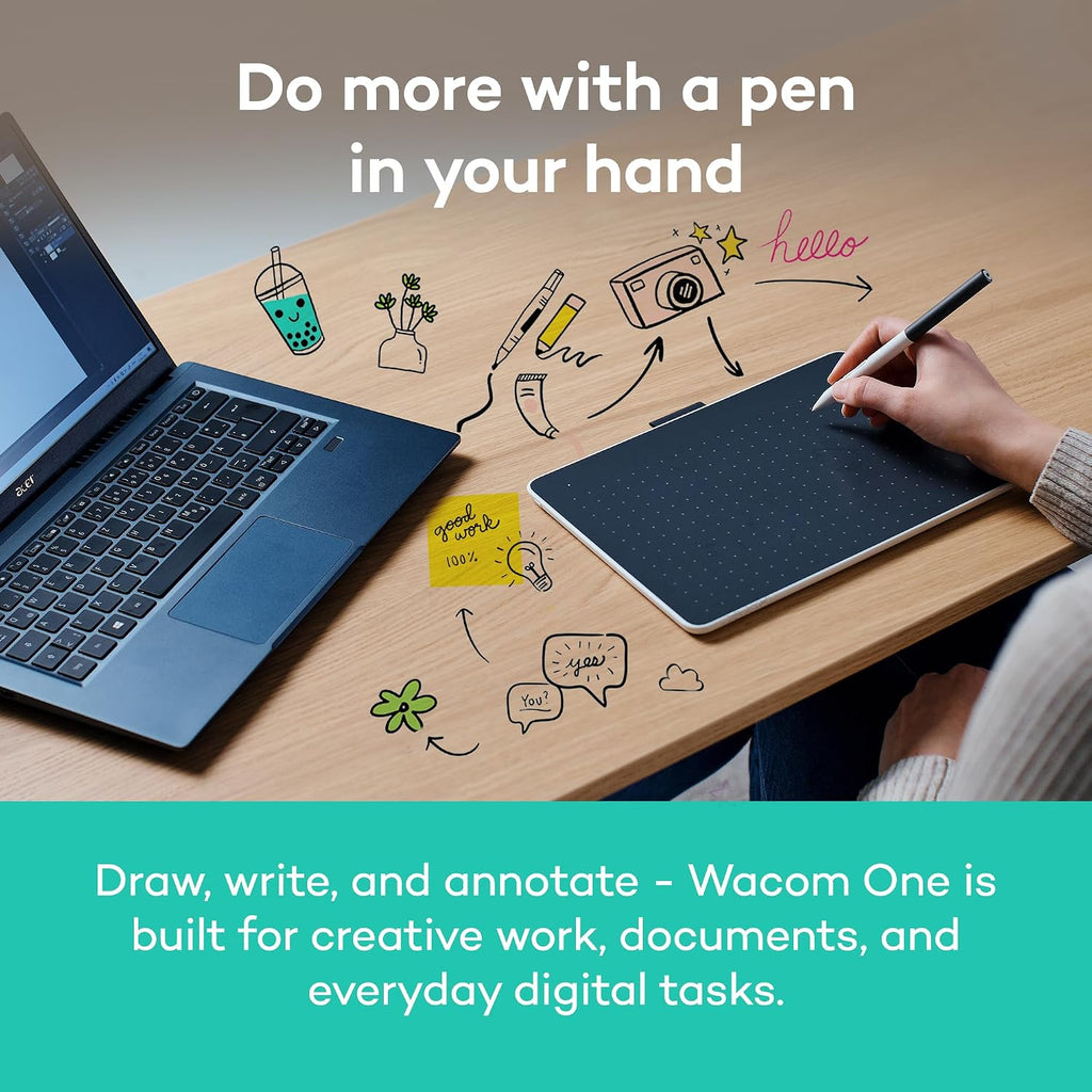 Wacom One Bluetooth Drawing Tablet, Medium, Compatible with Chromebook, Mac, Windows, Android