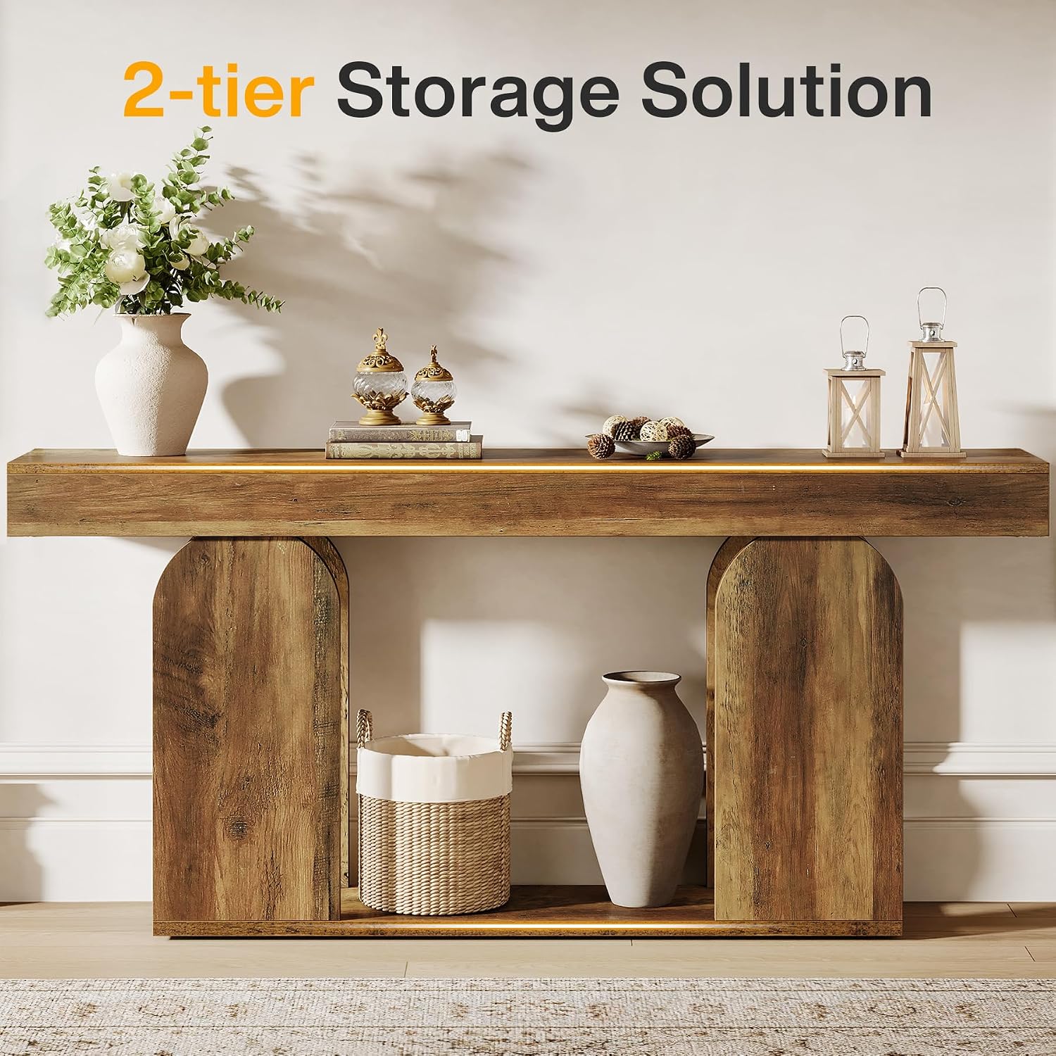 Tribesigns Farmhouse Wood Console Table, 70.9-Inch Entryway Accent Table with U-Shaped Base, 2-Tier Extra Long Sofa Tables for Entrance, Hallway, Living Room (Vintage Brown)