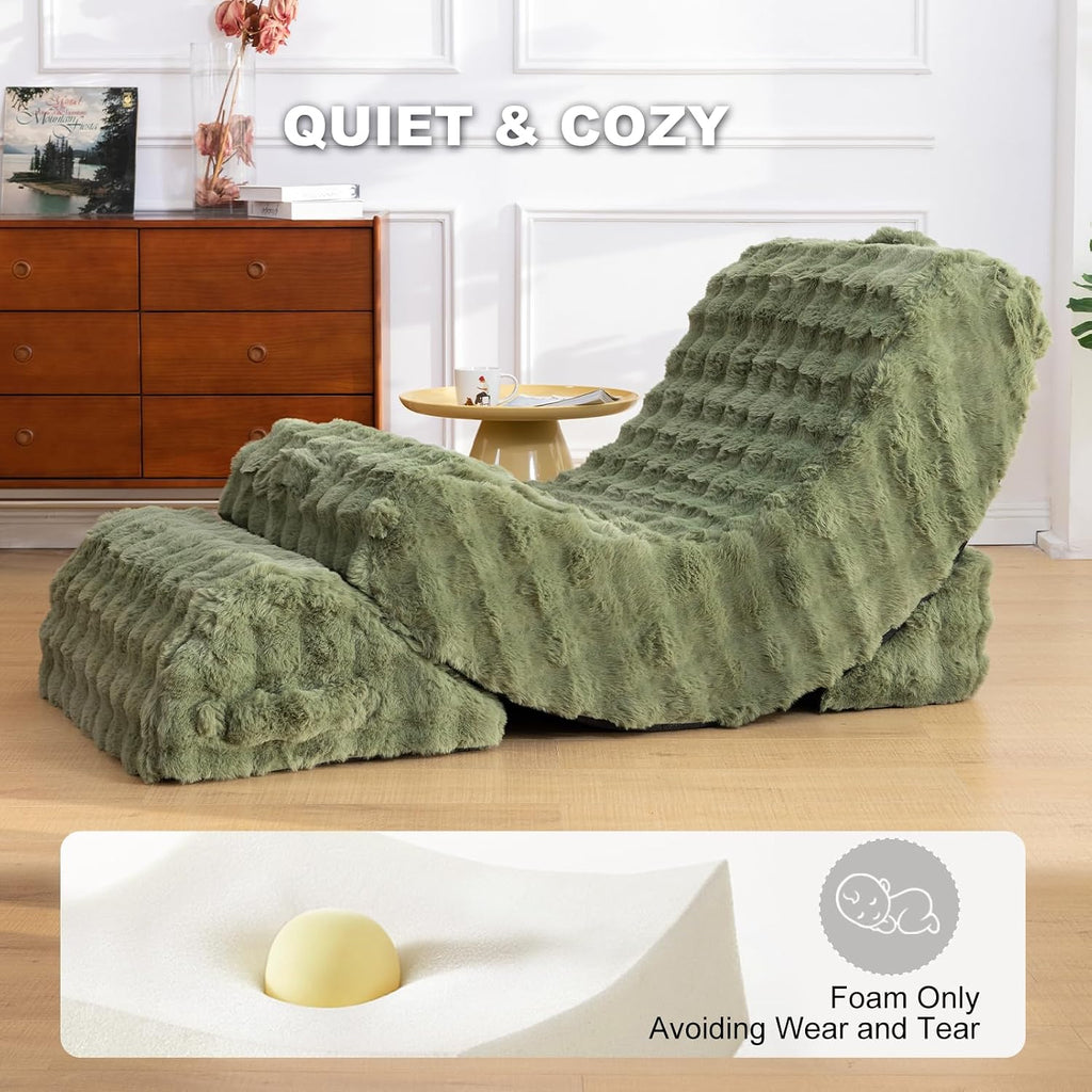 3-in-1 Adjustable Zero Gravity Floor Chair, Oversized Faux Fur Boneless Chair for Adults with Memory Foam & Washable Cover, Silent Rocker Recliner Lounge Chair for Reading, Nursing, Gaming, Green