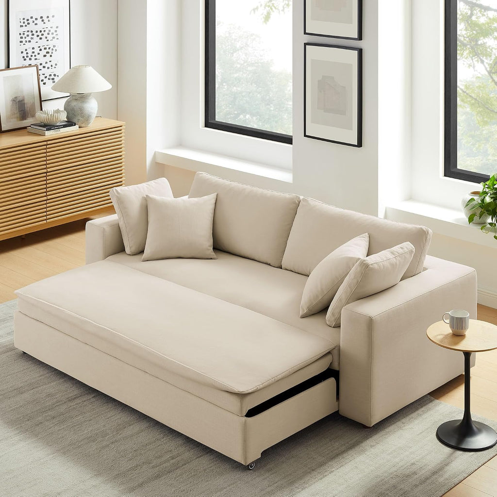 Modway Commix Down Filled Fabric Sleeper Sofa in Light Beige