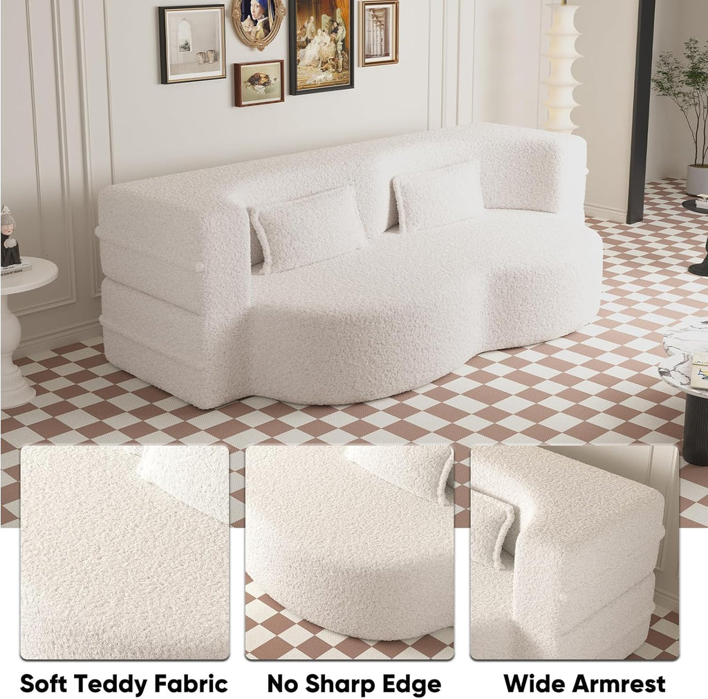 JOYBASE 78in Sofa Couch Convertible Oversized Cloud Loveseat Minimalist Sleeper Sofa Bed for Living Room, Apartment, Office, No Assembly Required (Beige)