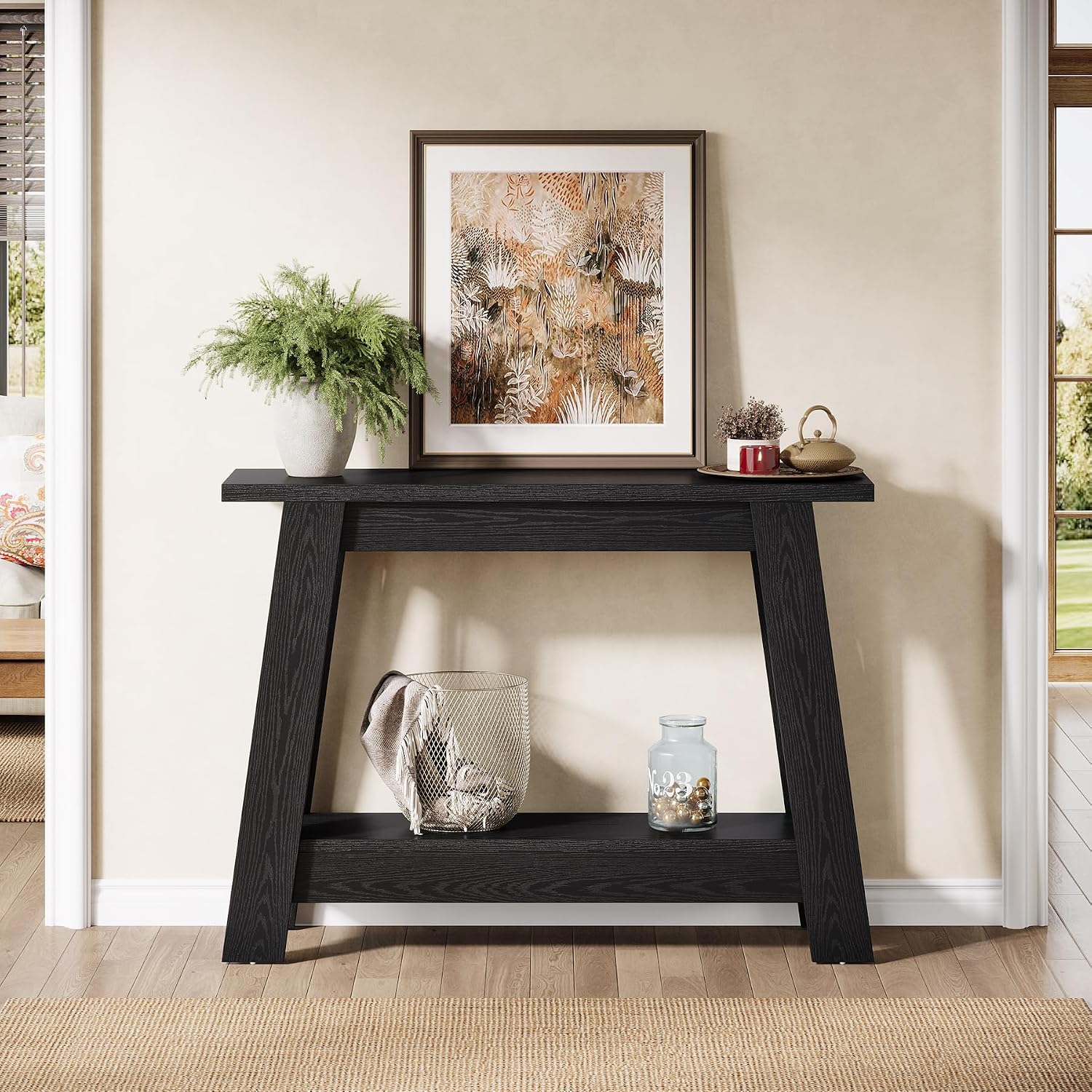 Tribesigns 41.3' Farmhouse Console Table, 2-Tier Wooden Entryway Table with Storage, Rustic Narrow Behind Couch for Living Room, Hallway, Foyer,Natural