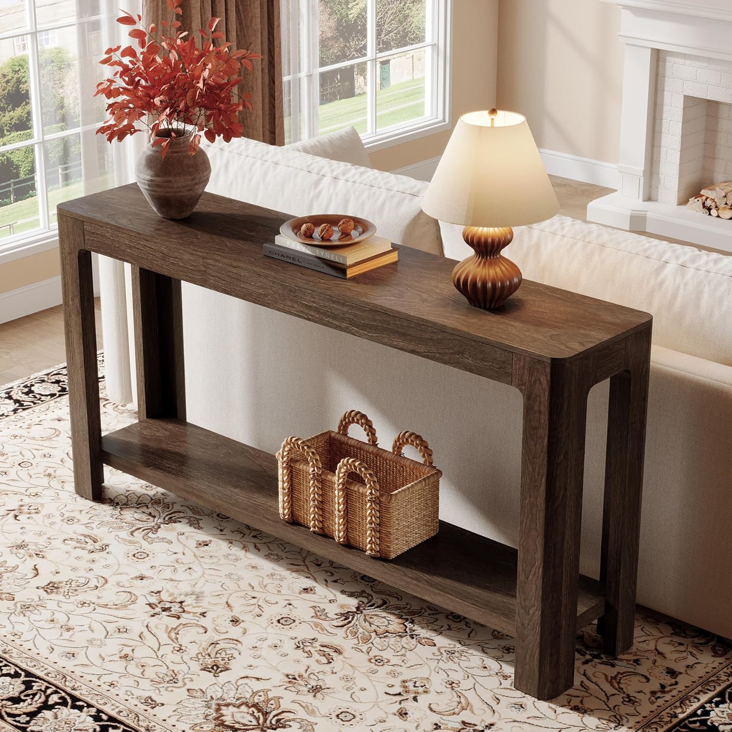 Tribesigns 63 Inch Entryway Console Table, 2-Tier Farmhouse Narrow Sofa Table Behind Couch, Accent Entrance Console Furniture for Entryway, Foyer, Hallway, Dark Brown