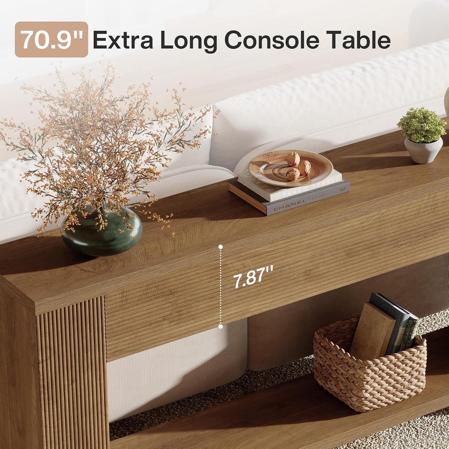 Tribesigns 70.9-Inch Console Tables for Entryway, Narrow Wooden Long Sofa Table Behind the Couch, Farmhouse Fluted Hallway Accent Table for for Living Room, Entrance, Foyer (Light Brown)