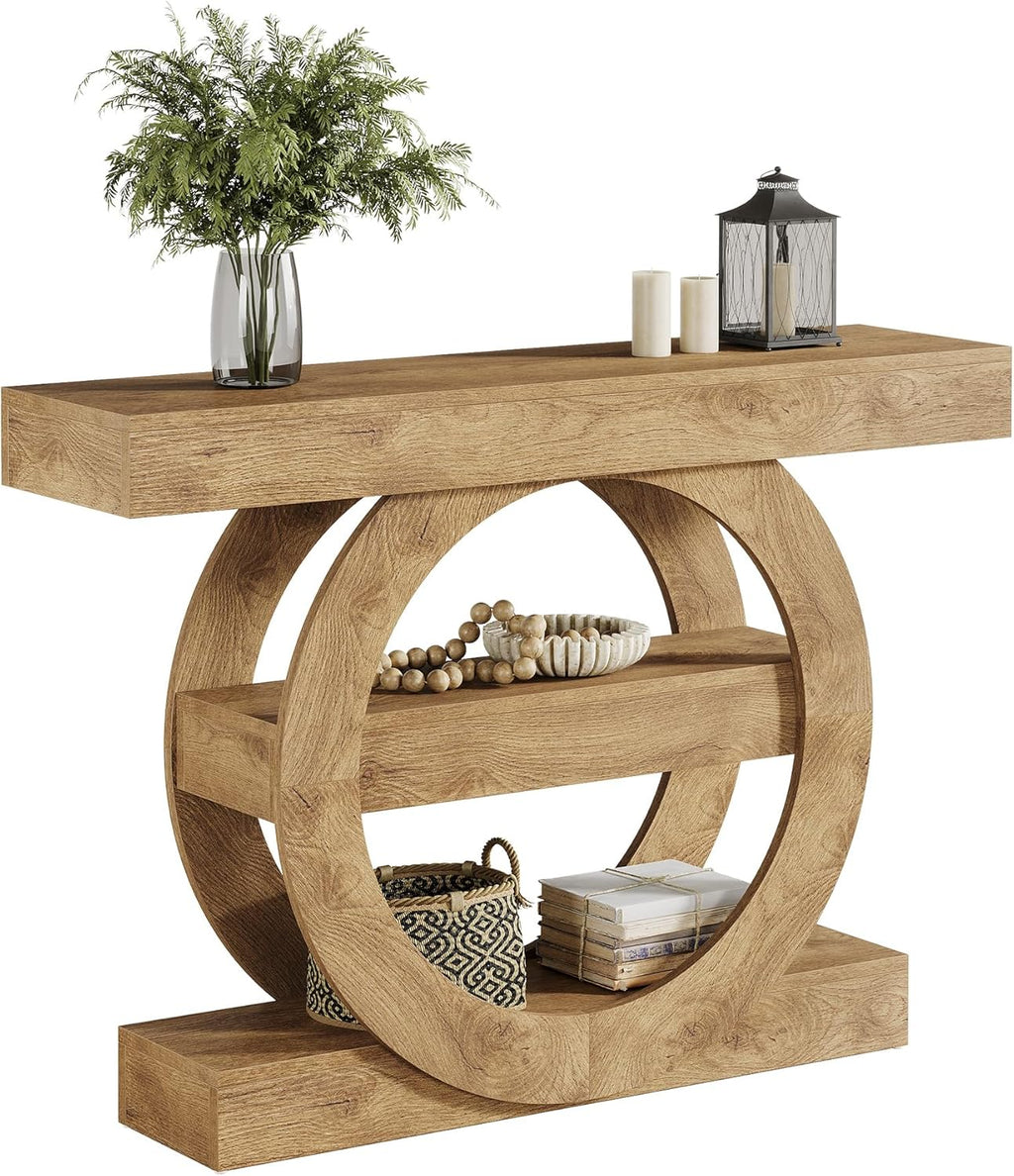 Tribesigns 41-Inch Entryway Table with Storage, 3-Tier Farmhouse Console Table with Shelves, Wooden Foyer Tables for Entryway, Living Room, Hallway, Behind Couch (Light Brown)