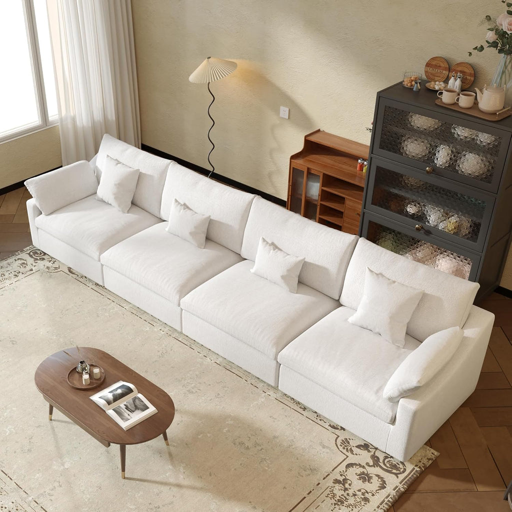JACH Sectional Couches for Living Room, 4 Seater Cloud Sectional Couch with Deep Seat, Down Filled Modular Sofa, Covers Removable & Washable, Sofas Furniture for Living Room, White