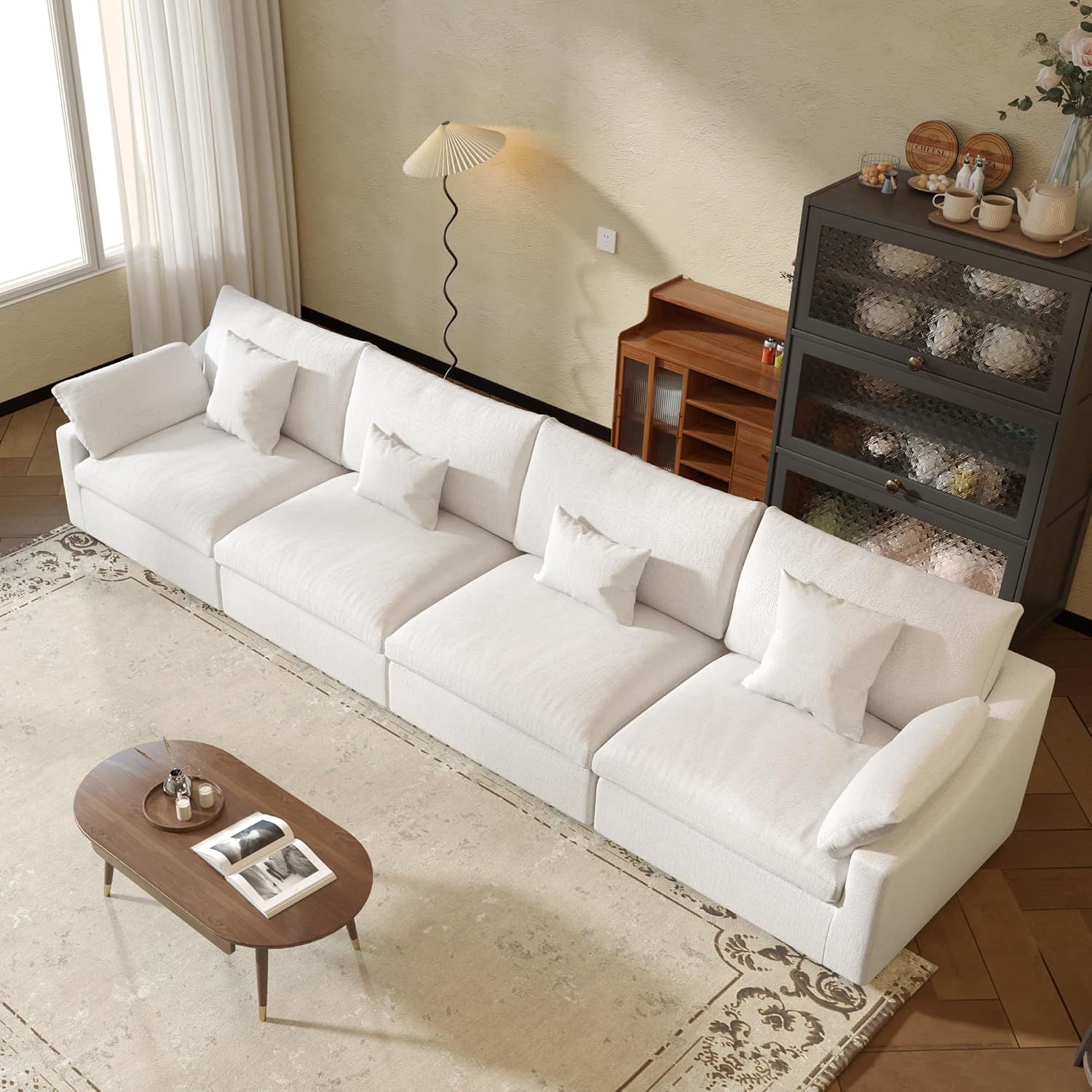 JACH Sectional Couches for Living Room, 4 Seater Cloud Sectional Couch with Deep Seat, Down Filled Modular Sofa, Covers Removable & Washable, Sofas Furniture for Living Room, White