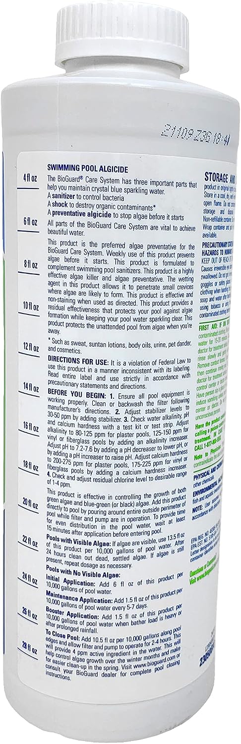 BioGuard Back Up 2-1 Quart, Pack of 4, Proven Effective Algae Preventative, Non-Staining, Keeps Water Clean and Clear