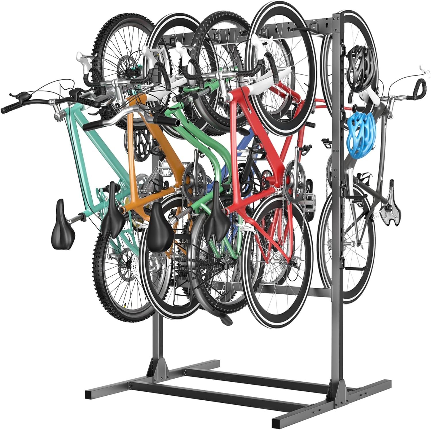 TORACK Freestanding Bike Storage Stand for Garage, Heavy Duty 7 Bikes and 7 Helmets Vertical Bike Storage Stand Floor Bikes Storage Rack