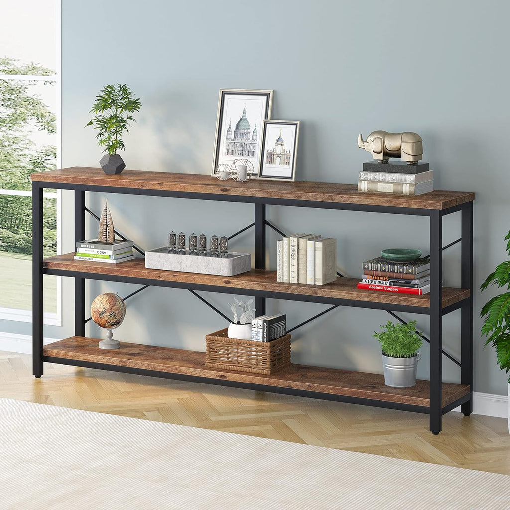 Tribesigns 71' Sofa Tables Extra Long Couch Table, Narrow Long Console Table, Entryway Table,Sofa Table with 3 Tiers Storage Shelves (Rustic Brown)