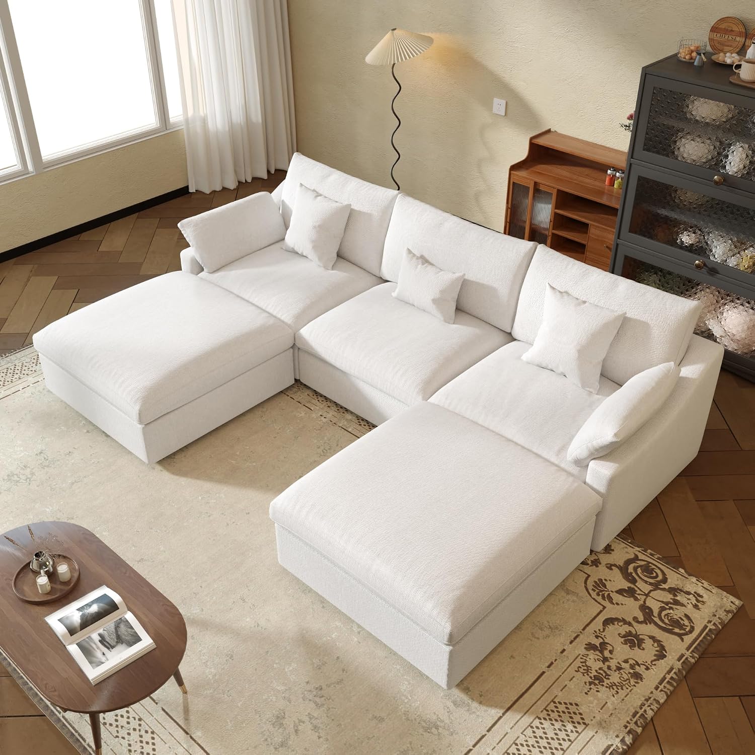 JACH U Shaped Sectional Couches, Cloud Sectional Couch with Deep Seat, 119' Down Filled Modular Sofa with Chaise, Covers Removable & Washable, Sofas Furniture for Living Room, White