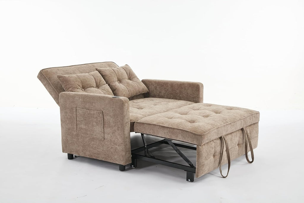 KEIKI 46' Sleeper Sofa Bed, 3-in-1 Convertible Sofa Chair with Pullout Bed, Loveseat with Adjustable Backrest and Side Pocket for Living Room, Dorm, Apartment, Came