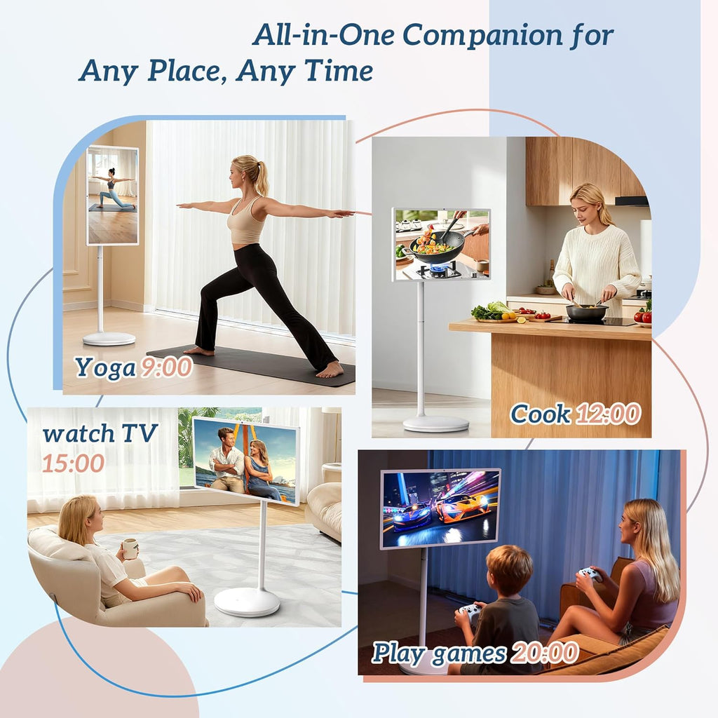 32' Smart Portable TV on Wheels, UHD Touch Screen Rolling TV, 16GB RAM + 128GB Storage, Powerful Qualcomm Snapdragon CPU, Android 14 EDLA Certified, Supports Google Play with 10000+ Apps