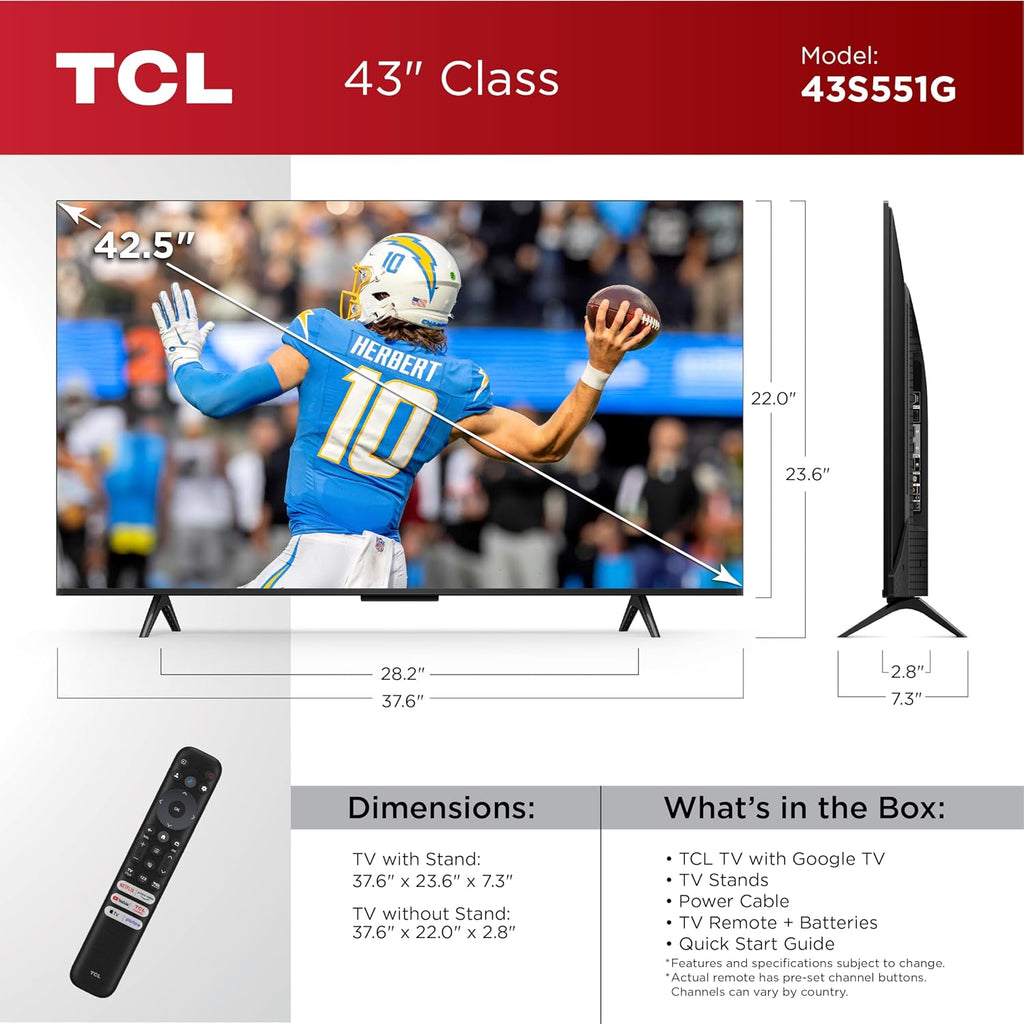TCL 43S551G 43 inch S5 S-Class LED 4K UHD HDR Smart Google TV