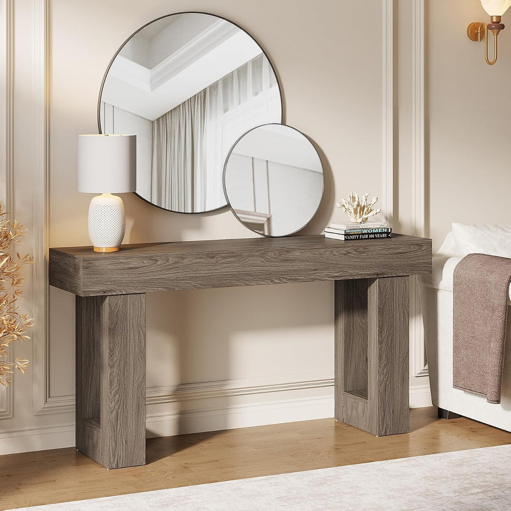 Tribesigns 63-Inch Long Console Table, Wooden Rectangular Sofa Table Behind The Couch, Farmhouse Entryway Table for Entrance, Hallway, Living Room (Grey)