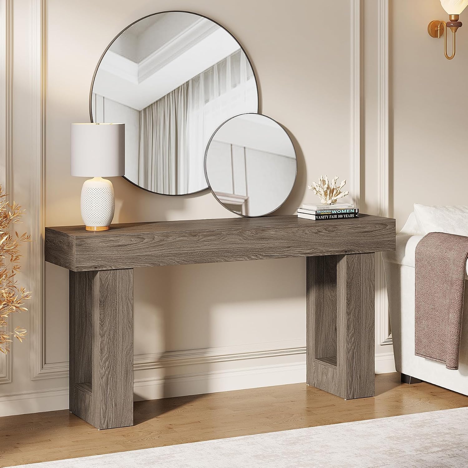 Tribesigns 63-Inch Long Console Table, Wooden Rectangular Sofa Table Behind The Couch, Farmhouse Entryway Table for Entrance, Hallway, Living Room (Grey)