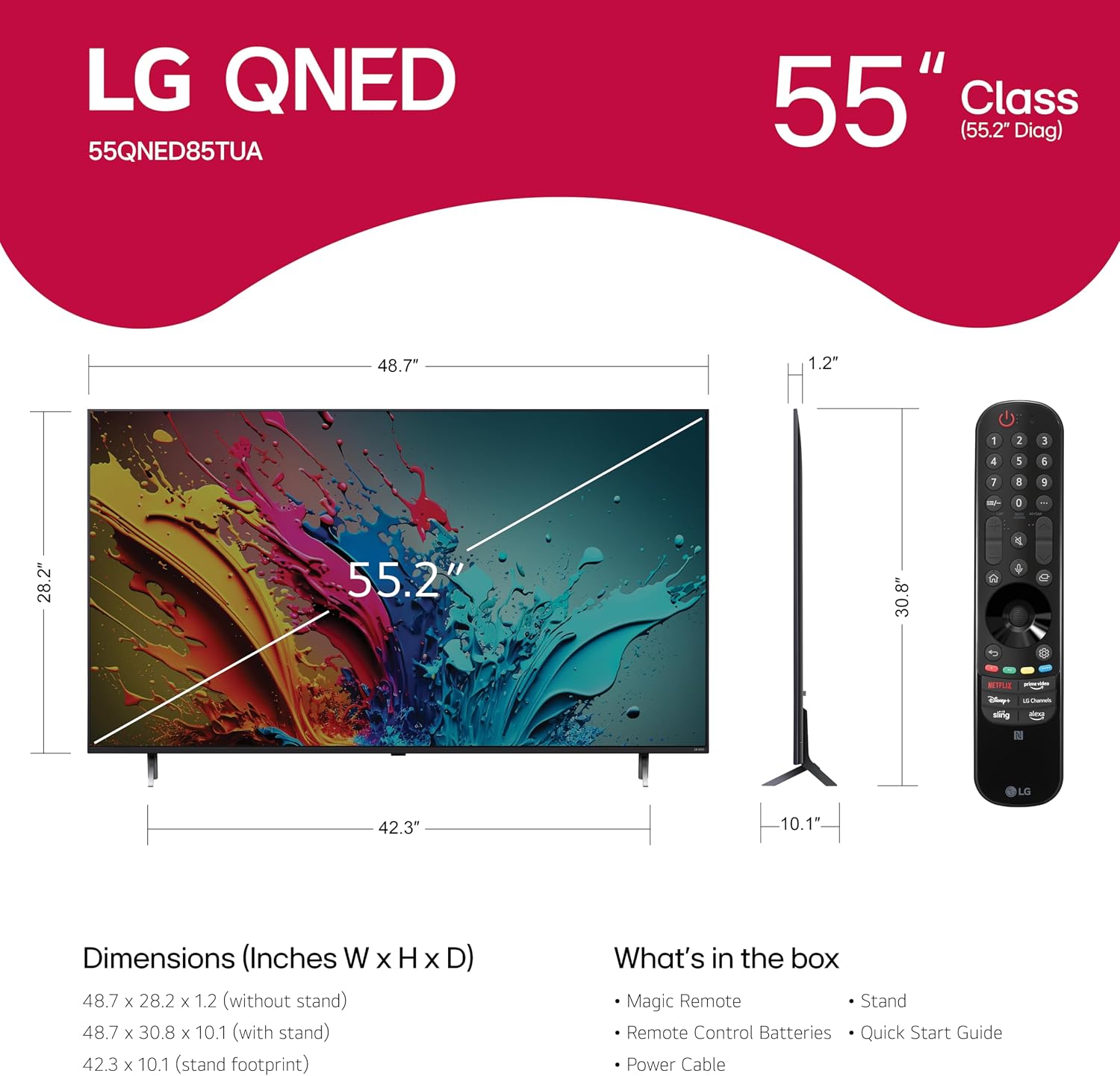 LG 55-Inch Class QNED85T Series LED Smart TV 4K Processor Flat Screen with Magic Remote AI-Powered with Alexa Built-in (55QNED85TUA, 2024) (Renewed)