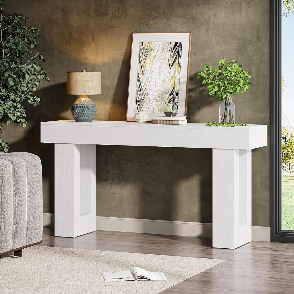 Tribesigns 63-Inch Long Console Table, Wooden Rectangular Sofa Table Behind The Couch, Farmhouse Entryway Table for Entrance, Hallway, Living Room (White)