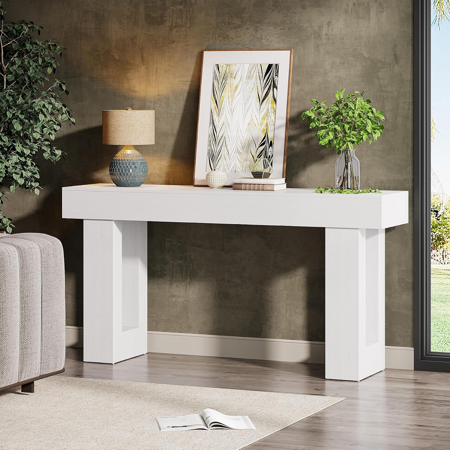 Tribesigns 63-Inch Long Console Table, Wooden Rectangular Sofa Table Behind The Couch, Farmhouse Entryway Table for Entrance, Hallway, Living Room (White)