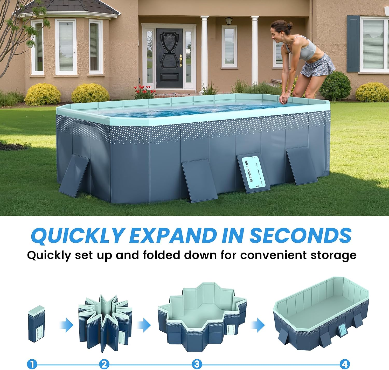 Foldable Non-Inflatable Above Ground Framed Swimming Pool for Backyard, Family Pool (113' x 66' x 20')