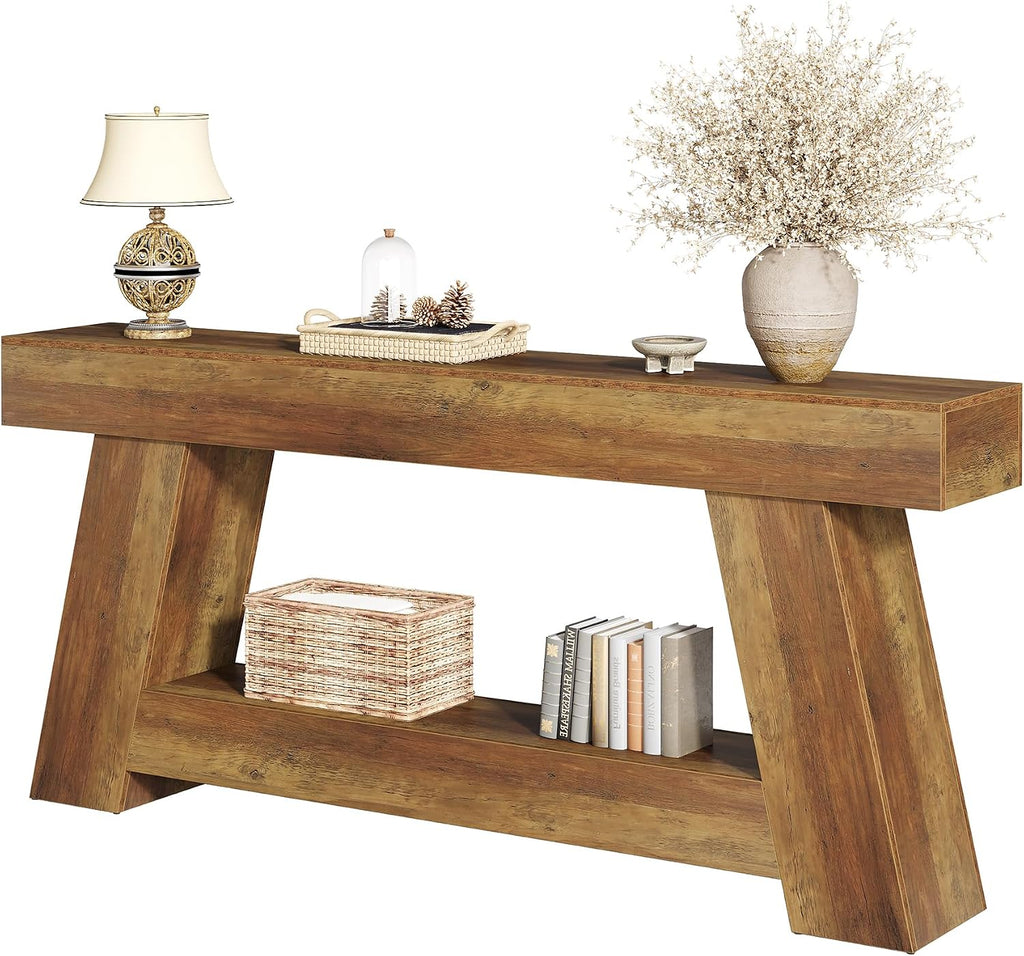 Tribesigns 70.9 Inch Long Console Tables, Farmhouse Entryway Table with Storage, 2-Tier Sofa Table Behind Couch for Entrance, Hallway, Living Room (Rustic Brown)