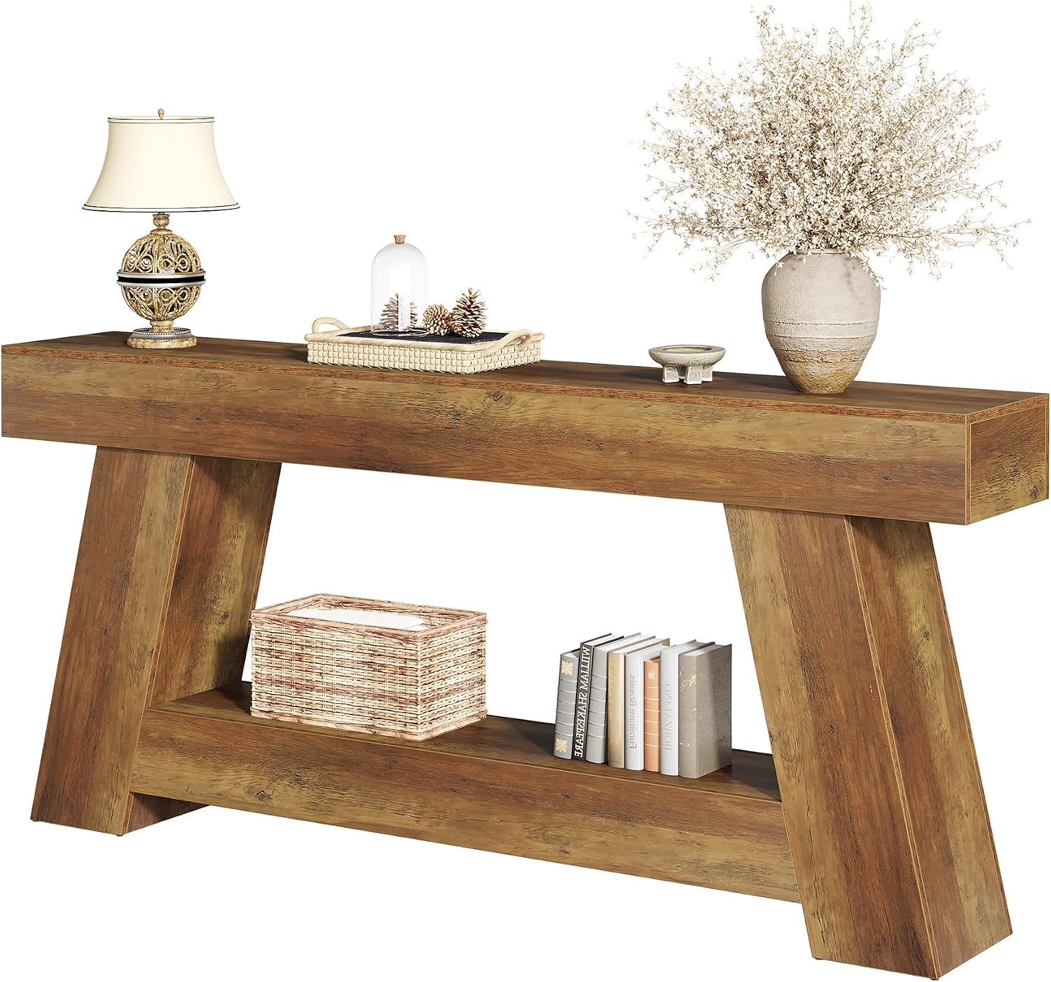 Tribesigns 70.9 Inch Long Console Tables, Farmhouse Entryway Table with Storage, 2-Tier Sofa Table Behind Couch for Entrance, Hallway, Living Room (Rustic Brown)