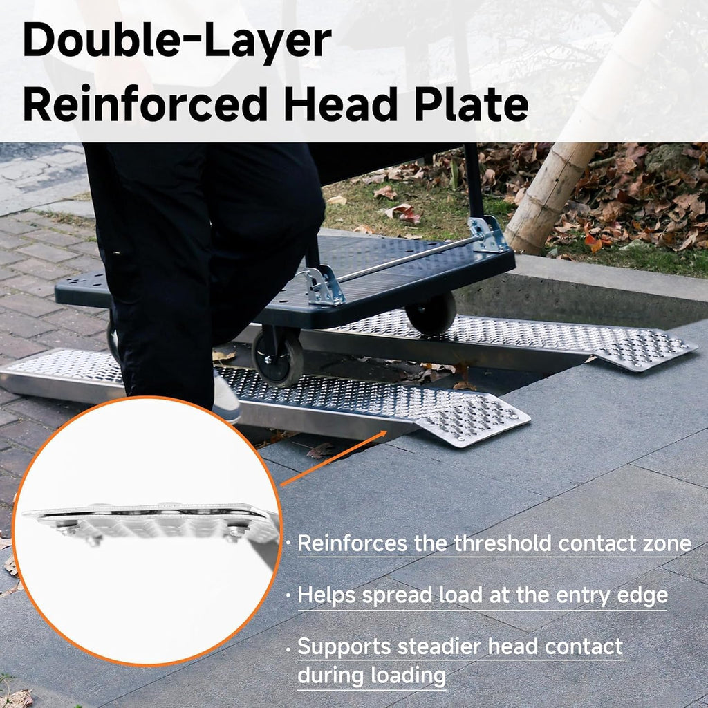 Aluminum Shed Threshold Entry Ramps for Lawn Mower, 2-Pack, 58.81' x 7.87', Punched Plate Traction, 880 lb per Pair