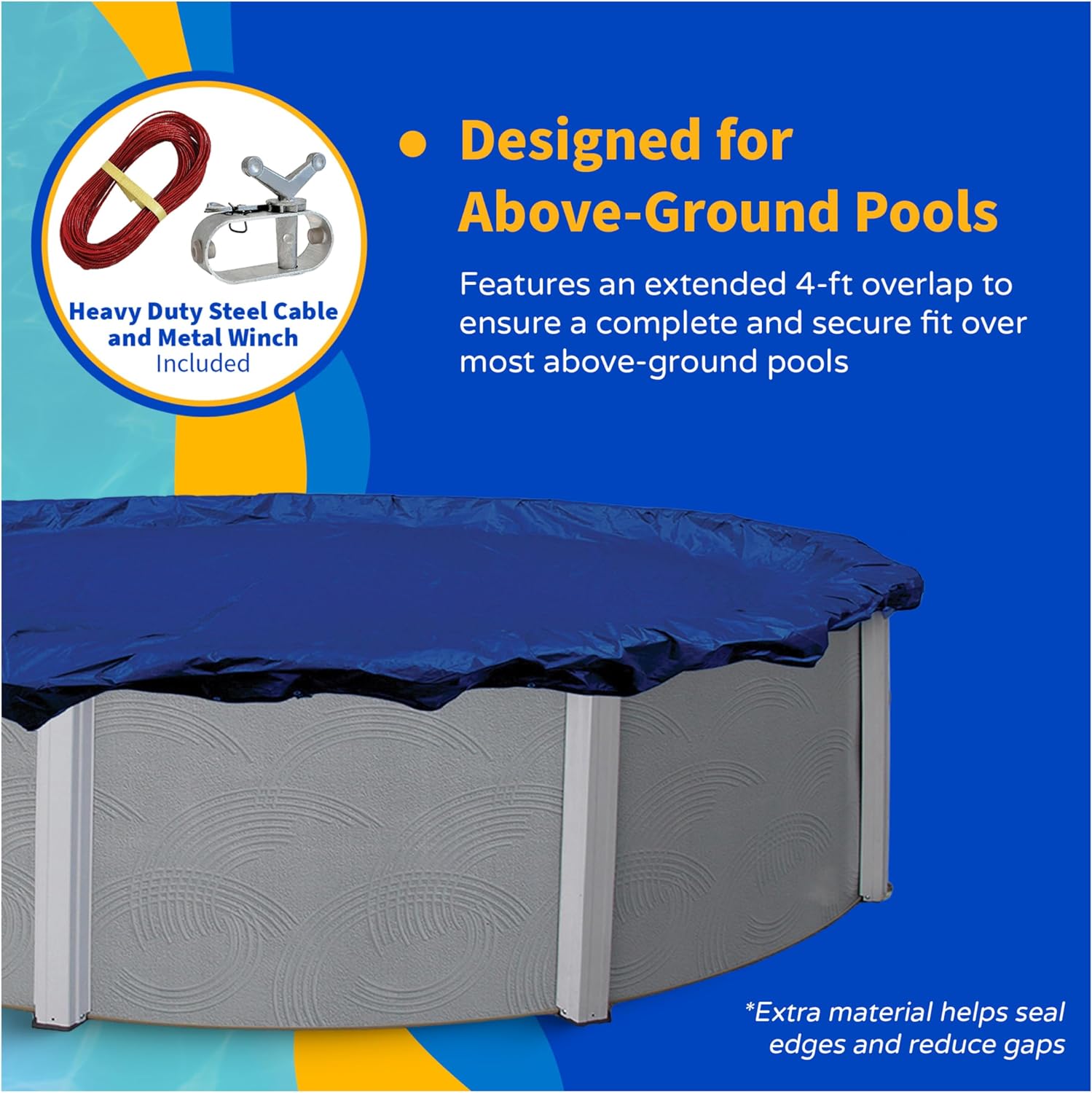 Blue Wave Gold 15-Year 18 ft x 34 ft Oval Above Ground Pool Cover for Winter– Durable & Weather-Resistant Polyethylene – 4 ft Overlap, Black Underside, Reinforced Grommets, Winch, Cable