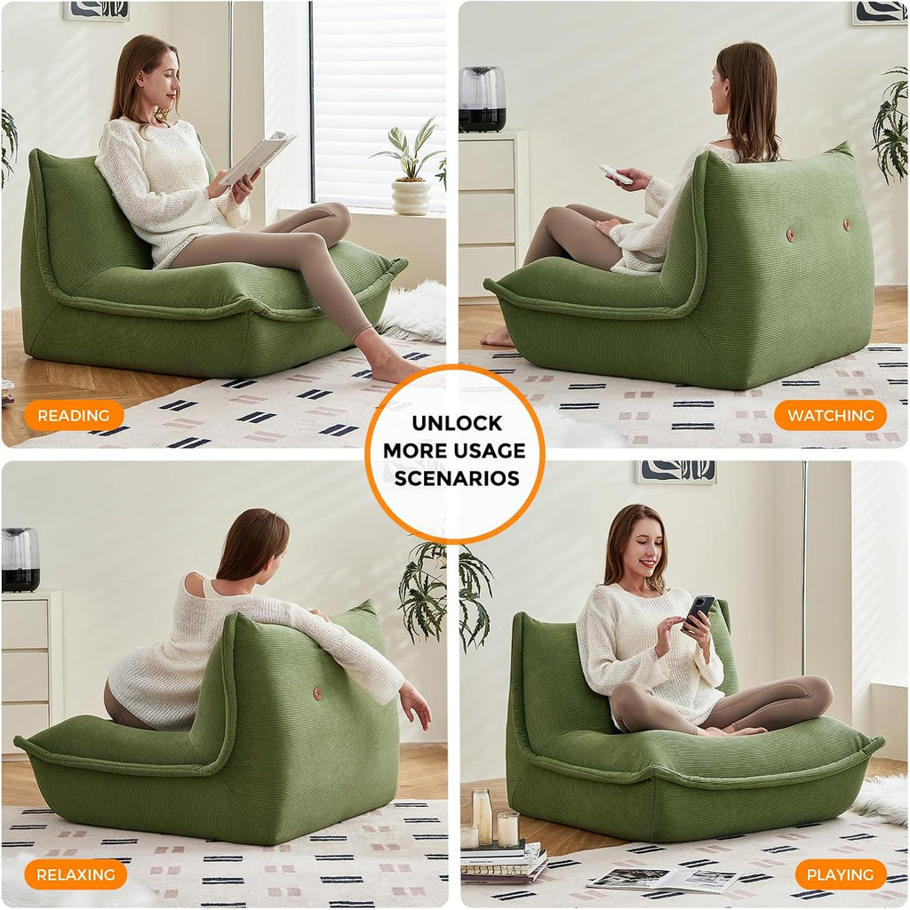 Bean Bag Chairs for Adults Giant BeanBag Chair Sofa Memory Foam Bean Bag Chair Couch with Ergonomic Design for Adults and Kids Home Living Room Bedroom Office Home Gaming Salon(Dark Green)