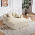 58' Chaise Lounge Chair Indoor, Beige - Oversized Corduroy Boneless Sleeper Sofa Bed with Armrests and 4 Pillows, No Assembly for Living Room