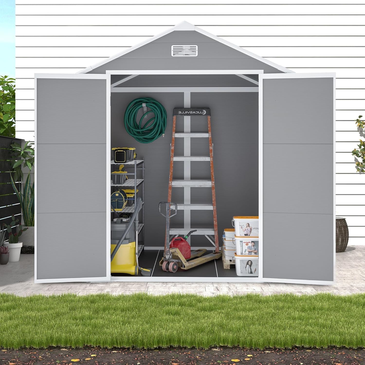 KEIKI 6x5 FT Outdoor Resin Storage Shed, Polypropylene Tool Shed with Sloping Roof & Lockable Door, Waterproof, Rust & UV Proof, All-Weather Garden Shed, Grey