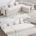 106' Oversized Convertible Sleeper Sofa Bed, Corduroy L Shape Sectional Couch, Folding Sofa Bed with Side Pocket, Modern Cloud Floor Mattress Couch, Modular Sofa for Living Room, Beige